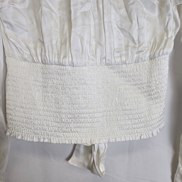 By Anthropologie V-Neck Tie Waist Smocked Blouse, White, S, Cottagecore Coquette - Picture 11 of 12